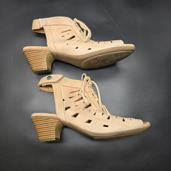 Earth Sandals Kristen Leather Upper Peep Toe Heeled 6.5B With Lace Up JJ4013 - Picture 12 of 13